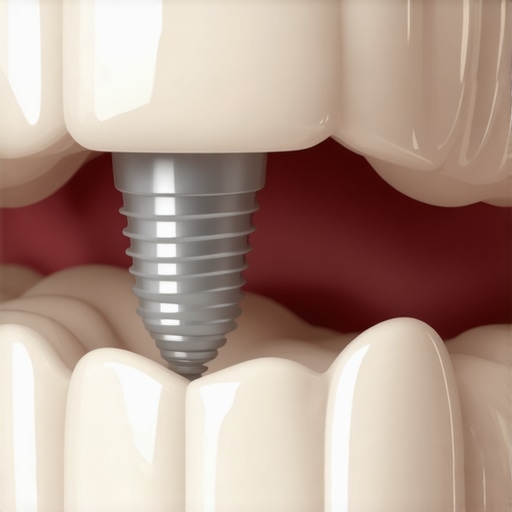 Close up of a natural looking dental implant crown showing texture and gum integration