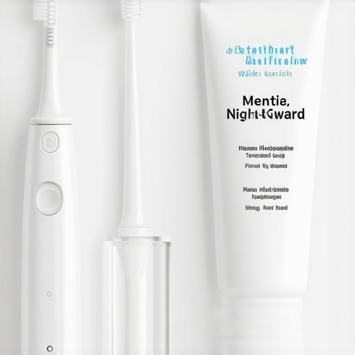 Close up of premium oral hygiene tools including an electric toothbrush and water flosser on a marble counter.