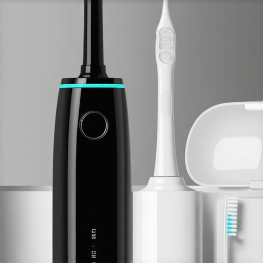 Close-up of water flosser and interproximal brushes on a marble counter.