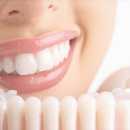 Advanced Water Flosser Maintenance for Dental Work Close up of a water flosser cleaning porcelain veneers and dental implants