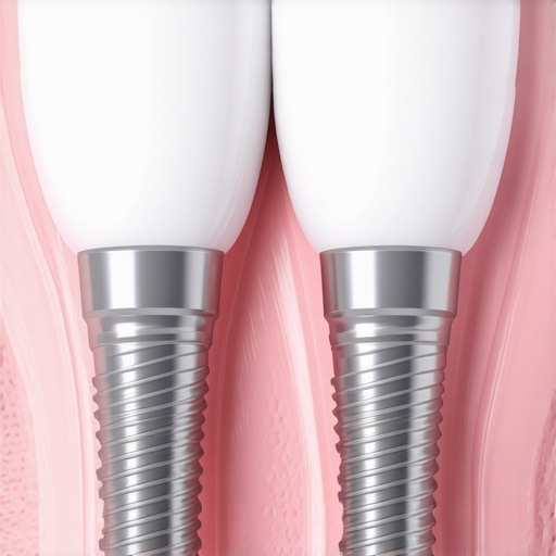 3D illustration of a dental implant crown integrated into the jawbone and gum tissue.
