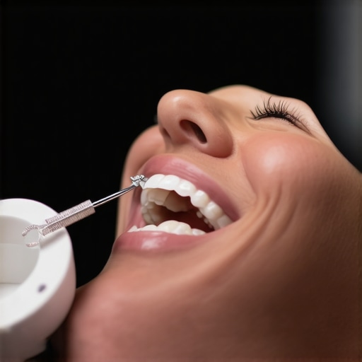 Close-up of person applying dental wax to braces to prevent cheek irritation.