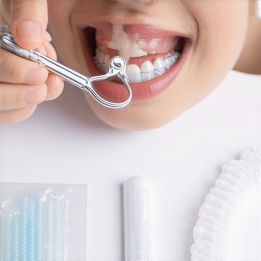 Checking Braces Hardware After an Elastic Snaps Close-up of a person using a dental mirror to check a braces bracket hook.