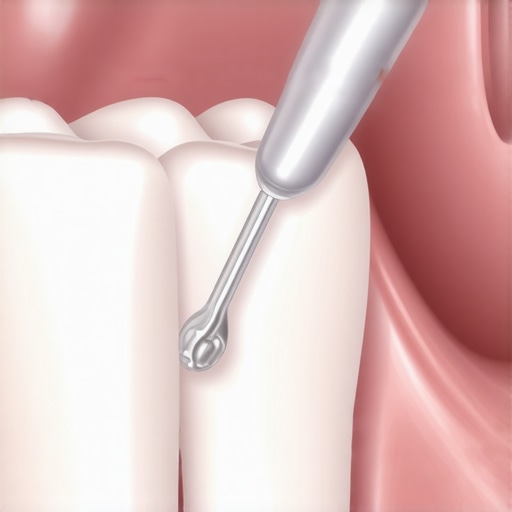 Checking Dental Sealant Integrity Close-up of a dentist inspecting the margin of a tooth sealant for leaks.