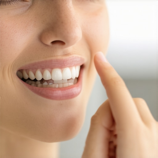 Checking Veneer Fit in Mirror Patient examining the thickness and gumline of new porcelain veneers in a mirror.