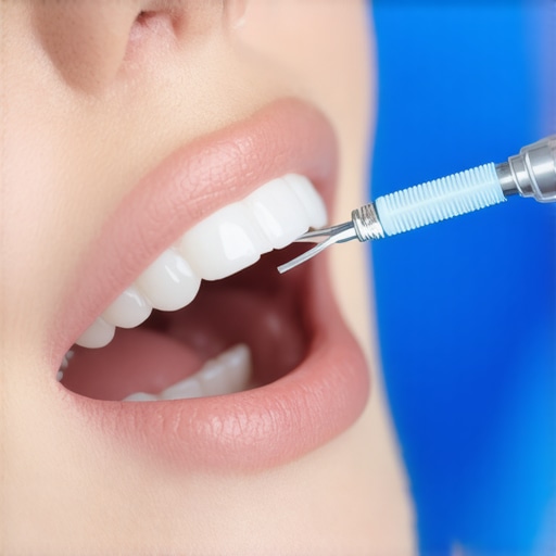 A dentist performing a bite adjustment on a new tooth filling