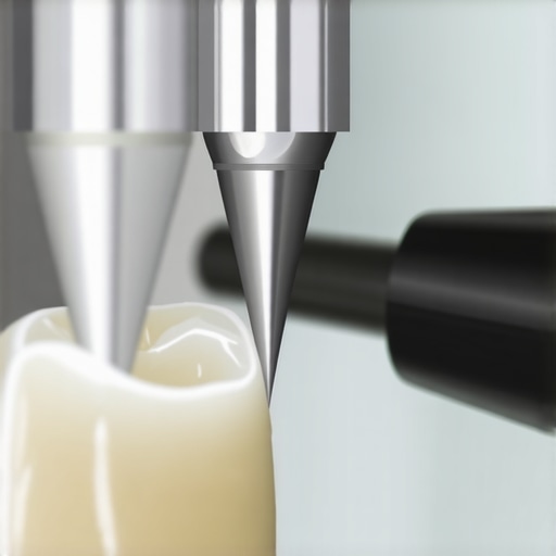 Checking precision of dental veneers A dentist examining a porcelain veneer under a microscope for precision fit.