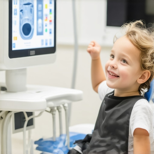 Child feeling brave during dental x-ray A brave toddler smiling during a pediatric dental x-ray session