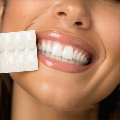 A dentist comparing tooth shades to a patient's natural smile to avoid a fake look.