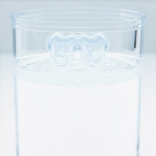 Cleaning Clear Aligners with Vinegar Soak Clear orthodontic trays being cleaned in a glass of water and vinegar solution.