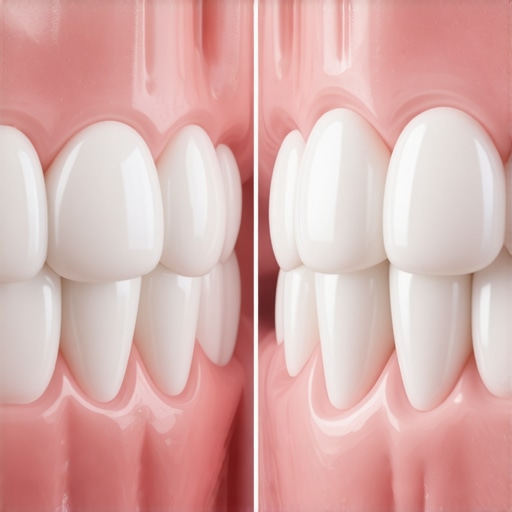 Comparison of Baby Teeth vs Permanent Teeth Color Close-up of a child's mouth showing the natural yellow tint of new permanent molars next to white primary teeth.