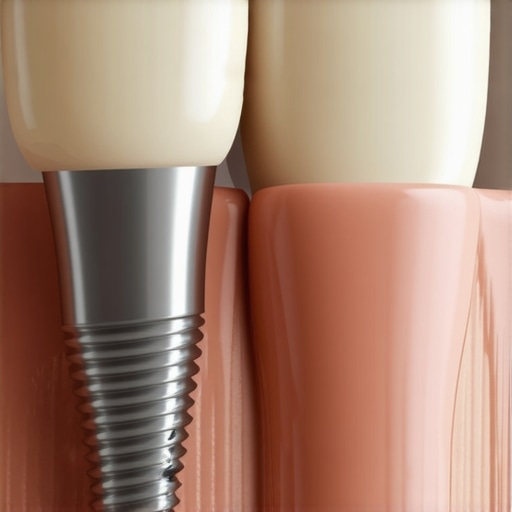 Comparison of Dental Implant Shape and Natural Tooth Anatomy Close-up illustration of a dental implant crown emergence profile and gum health