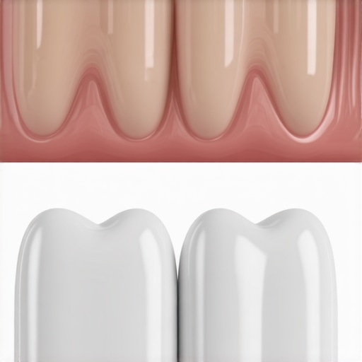 Side-by-side view showing the difference between a natural translucent tooth edge and a flat opaque porcelain veneer.