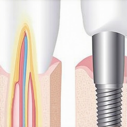 Comparison of Natural Tooth vs Dental Implant Biomechanics Diagram showing the difference between natural tooth ligaments and dental implant osseointegration.