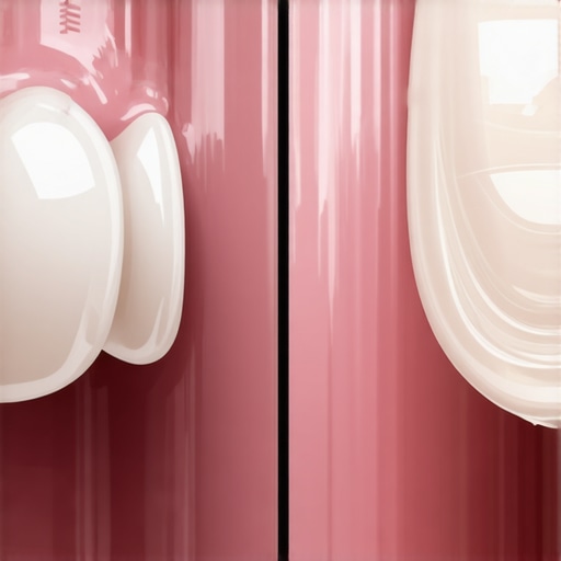 Comparison of Opaque vs Translucent Dental Materials Close-up showing the difference between natural-looking translucent veneers and fake-looking opaque dental crowns.