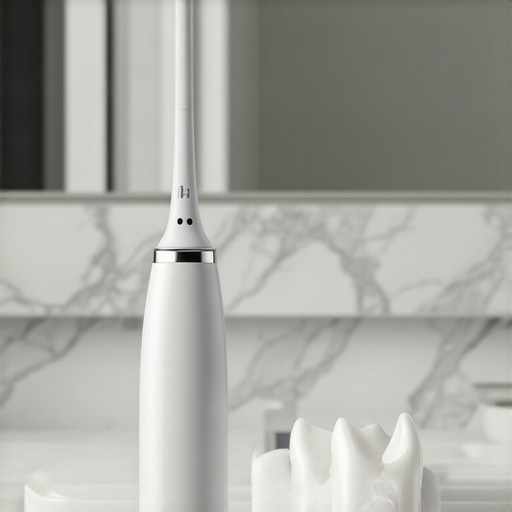 A water flosser and custom night guard on a marble counter representing dental aftercare.