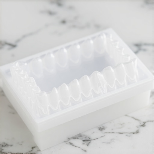 Close up of a clear dental aligner demonstrating proper clarity