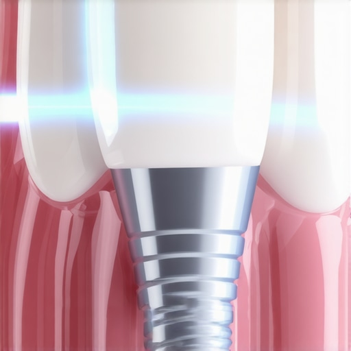 3D illustration showing how a dental implant distributes pressure within the jawbone.