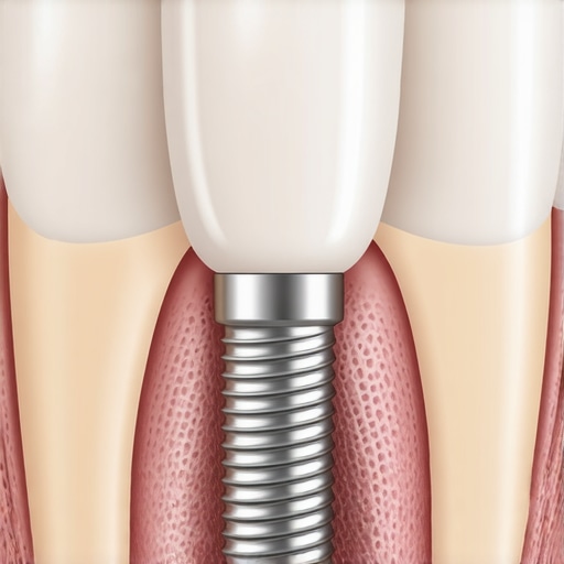 Dental Implant and Bone Integration 3D illustration of a dental implant fused with the jawbone structure.
