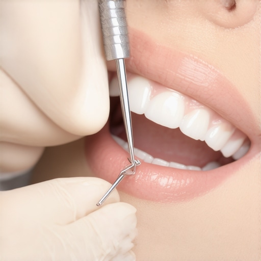 Close-up of a dentist applying a dental splint to stabilize a loose tooth after an injury