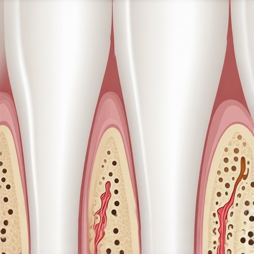 Dental bridge marginal seal failure diagram Diagram showing how a dental bridge cement seal fails at the gum line.