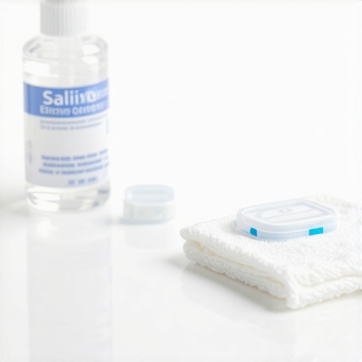 Dental emergency kit essentials for saving a broken tooth A clean dental emergency kit containing gauze, saline solution, and dental wax for managing a broken tooth at home.