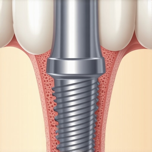 Detailed 3D view of dental implant osseointegration Cross-section of a dental implant integrated into the jawbone