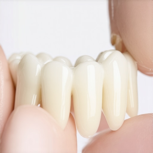 Detailed view of a dental bridge structure Close-up of a dental bridge being examined by a professional