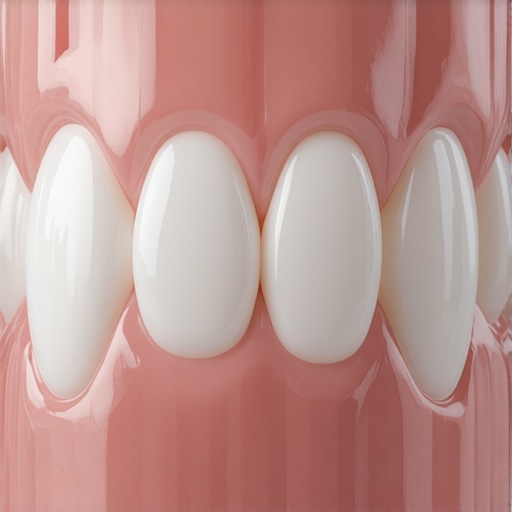 Close up of natural looking porcelain veneers with realistic translucency