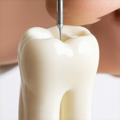 Close-up of dental veneer thickness check for natural look
