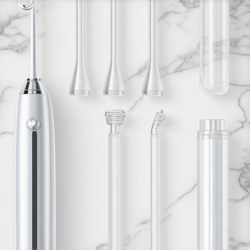 A collection of professional dental tools including a water flosser and night guard for maintaining implants and veneers.