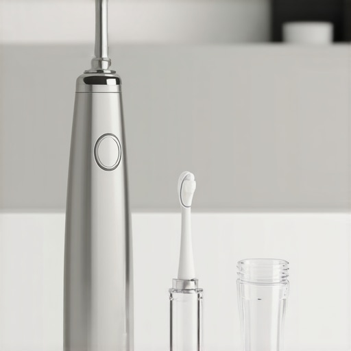Close up of a water flosser and dental night guard for veneer and implant care.