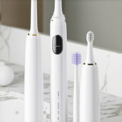 A professional dental toolkit for implant and veneer care on a marble counter