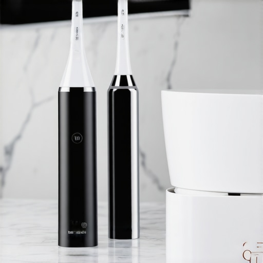 Essential Tools for Dental Implant and Veneer Maintenance High-tech dental cleaning tools including an electric toothbrush and water flosser on a bathroom counter