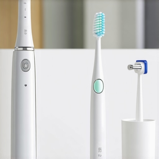 Essential Tools for Dental Maintenance Water flosser and electric toothbrush on a counter