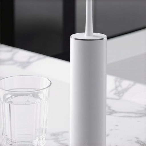 Essential Tools for Dental Maintenance A professional water flosser on a bathroom counter for maintaining veneers and implants