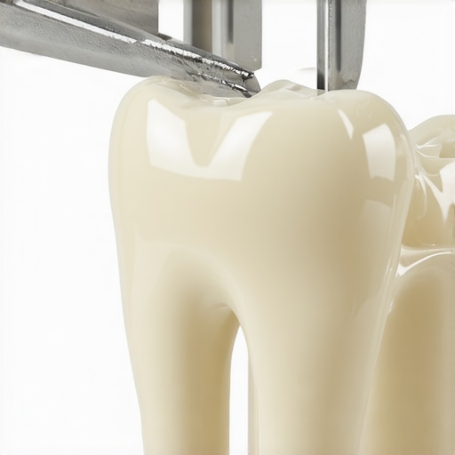 Dentist inspecting a porcelain crown for fit and cement failure