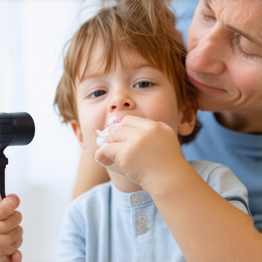 First aid for a child's dental injury Parent performing first aid on a child with a dental injury