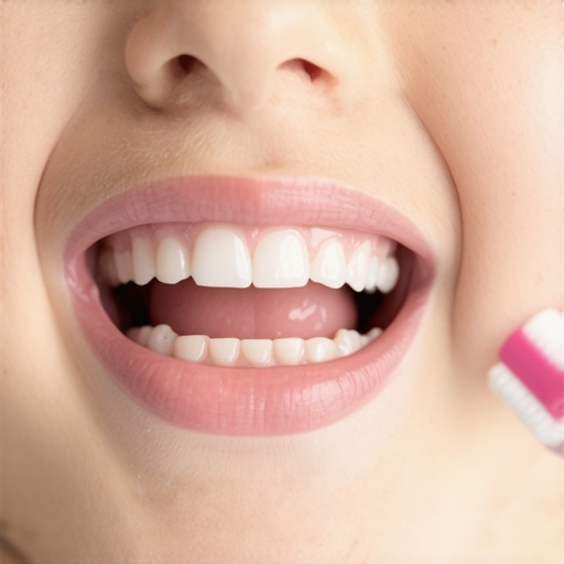 Gentle brushing for loose baby teeth A child's loose tooth with slightly red gums being cleaned by a soft toothbrush.