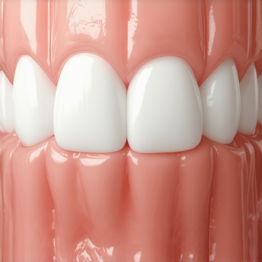 Healthy Coral Pink Gums Close-up A macro view of healthy pink gums and white teeth for self-examination.