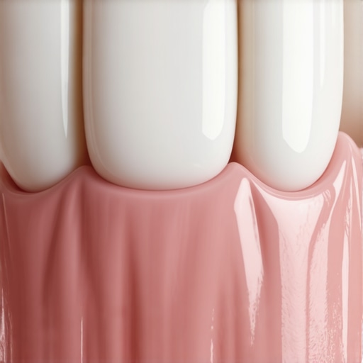Close-up of a natural looking dental restoration meeting healthy gum tissue.