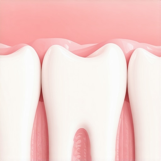 Close up of a perfectly fitted dental veneer showing healthy pink gums and no bacterial traps.