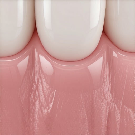 Healthy gum margin around a dental restoration A close-up view of a dental crown meeting the gum line perfectly