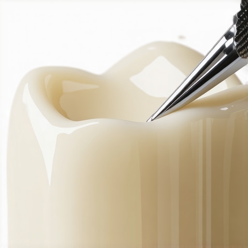Close-up of a porcelain veneer showing natural light-reflecting texture and translucency.