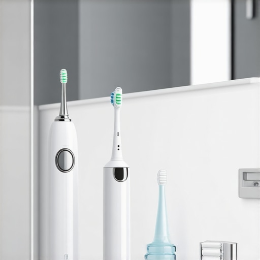 A collection of premium dental tools including a water flosser and night guard for maintaining crowns and implants.