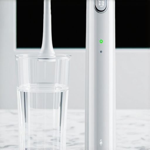 Professional dental maintenance tools including a water flosser and electric toothbrush for veneers and implants.