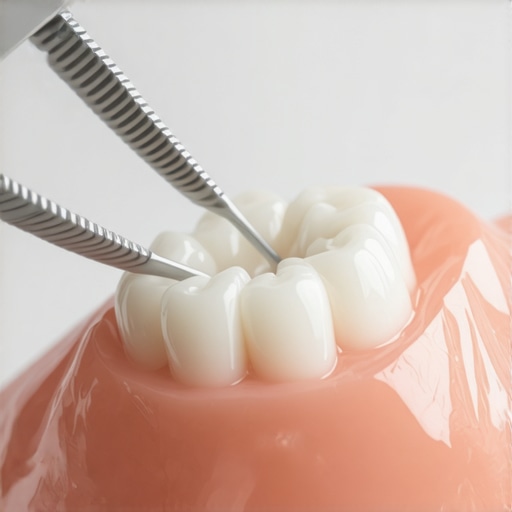 Close-up of a porcelain dental veneer showing realistic texture and translucent edges.