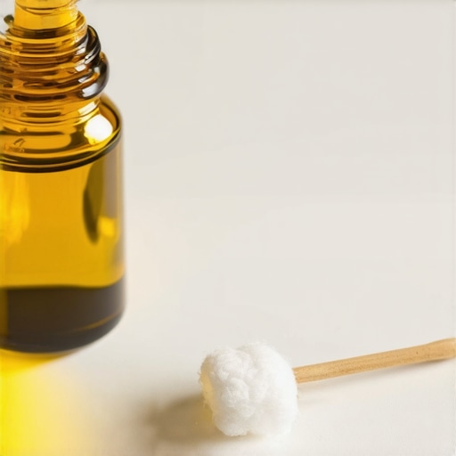 Home remedies for dry socket relief A bottle of clove oil and a cotton swab for treating dental pain.