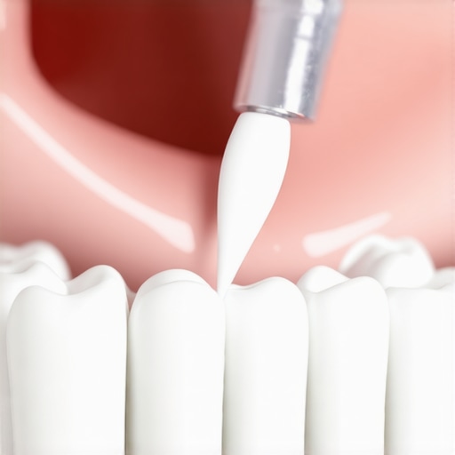 Close-up of a person putting temporary dental adhesive inside a lost dental crown for a temporary fix.