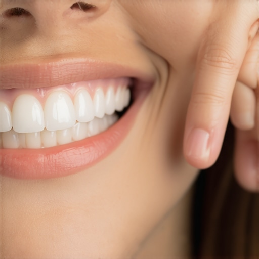 A close up view of a dental bridge with a visible gap at the gumline indicating potential failure.